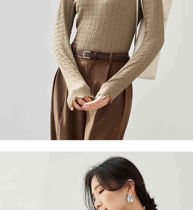 Sentubila Semi-Turtleneck Inner Layer Knit Sweater, Autumn And Winter Top, Petite Women's Warm Long-Sleeve Base Layer, Beige, XL 15