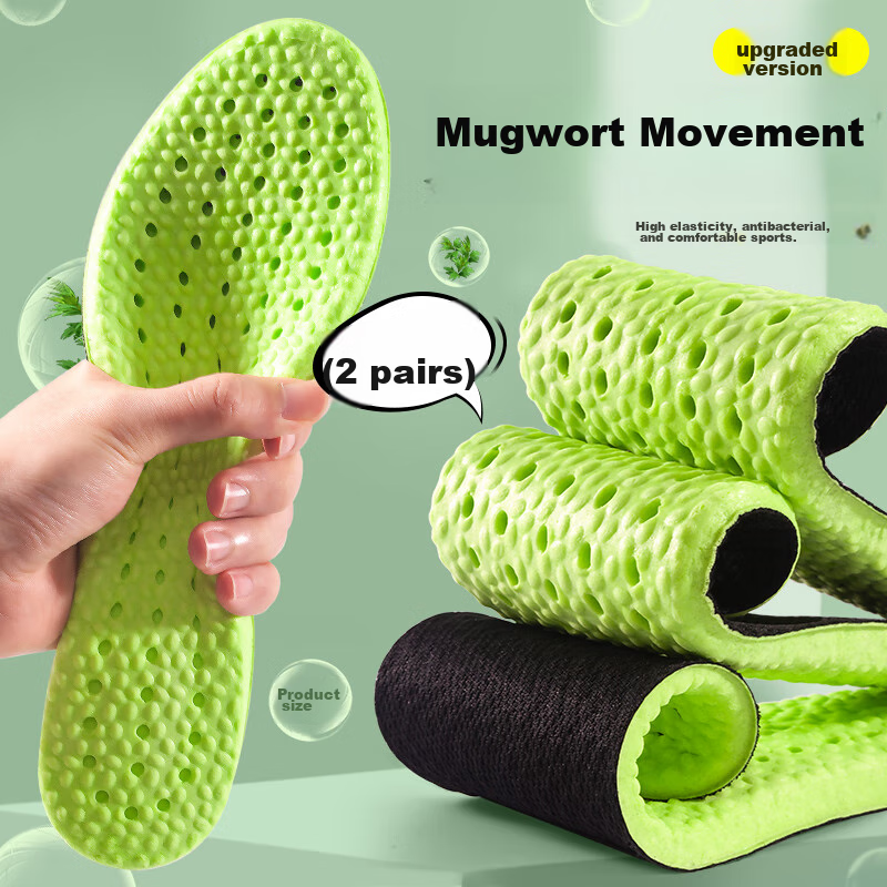 IQGD 2 Pairs Sports Insoles for Men, Soft And Elastic, Mugwort Scent, Odor-Resistant, Breathable, Shock-Absorbing, Military Training 6019, Black And Green, Size 35-36