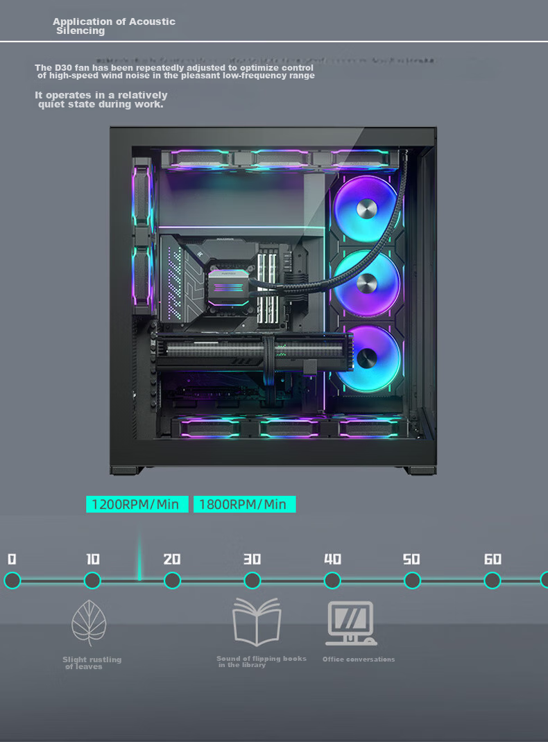 PHANTEKS D30 Building Block Edition Anti-Leaf 14cm Black Chassis Water Cooling Radiator ARGB Temperature Control Fan (30mm Thick/hidden Screws/wireless Assembly/3-Piece Set) 8