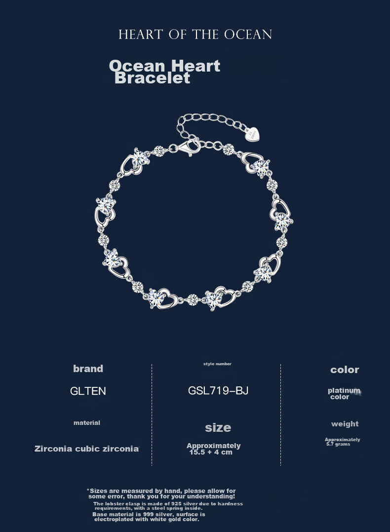 GLTEN Swarovski Zirconia Ocean Heart Silver Bracelet for Women, New Jewelry Design, Birthday Gift, Anniversary Present for Girlfriend Or Wife 12