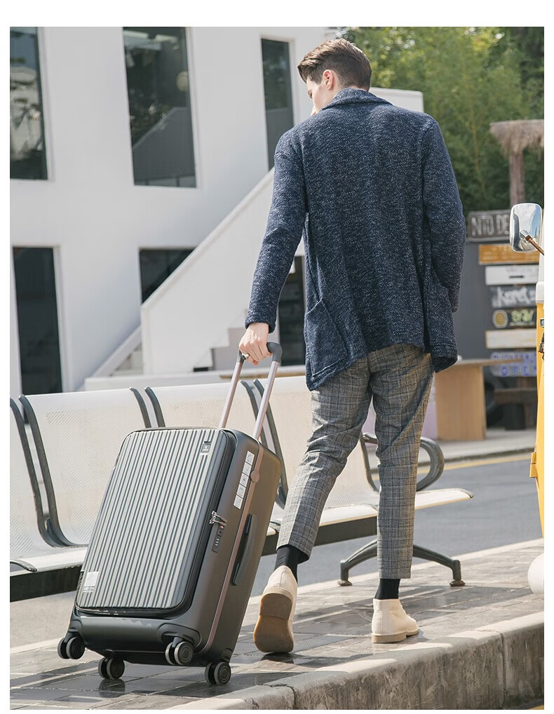 CROWN Zipper Aluminum Frame Suitcase, Carry-On Luggage, Large Capacity Front-Opening Case, Small Size 5278-20 Beige 20