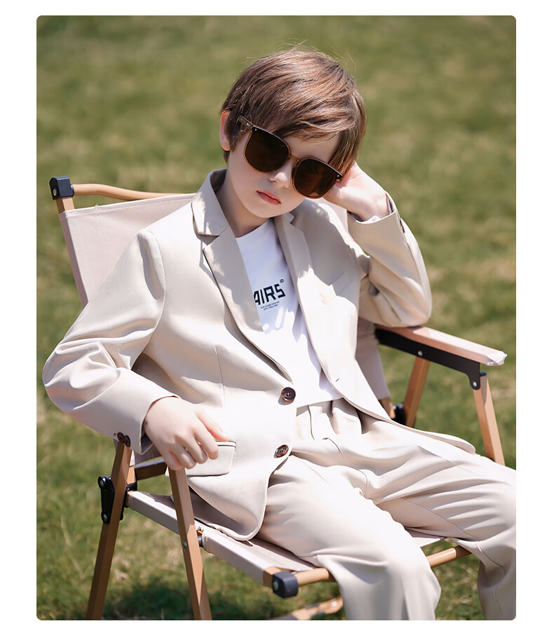Luomeng Boys' British Style Formal Suit Spring And Autumn Casual Blazer, Beige, Size 110 12