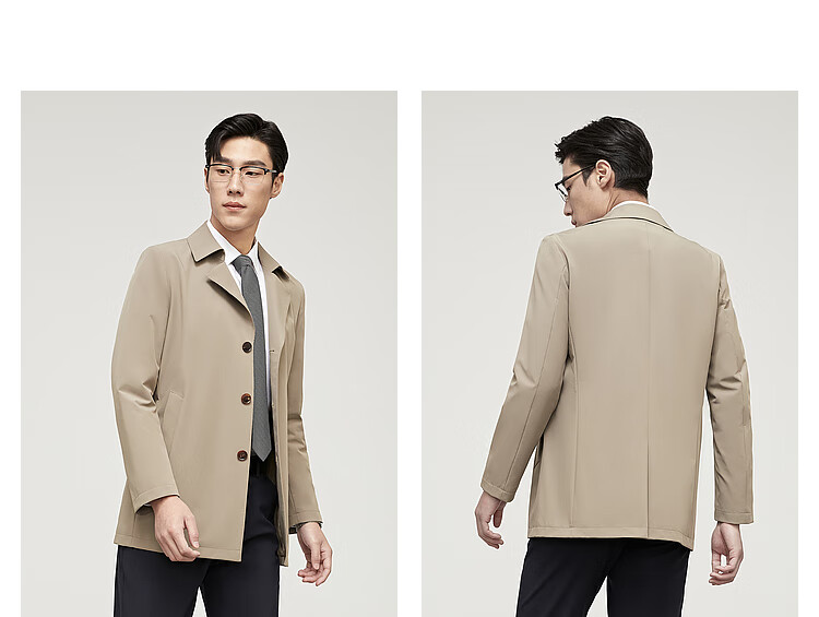 YOUNGOR YOUNGOR Men's Trench Coat, Spring Business Casual Single Trench Coat for Young Men, Navy Blue, 170/92A 7