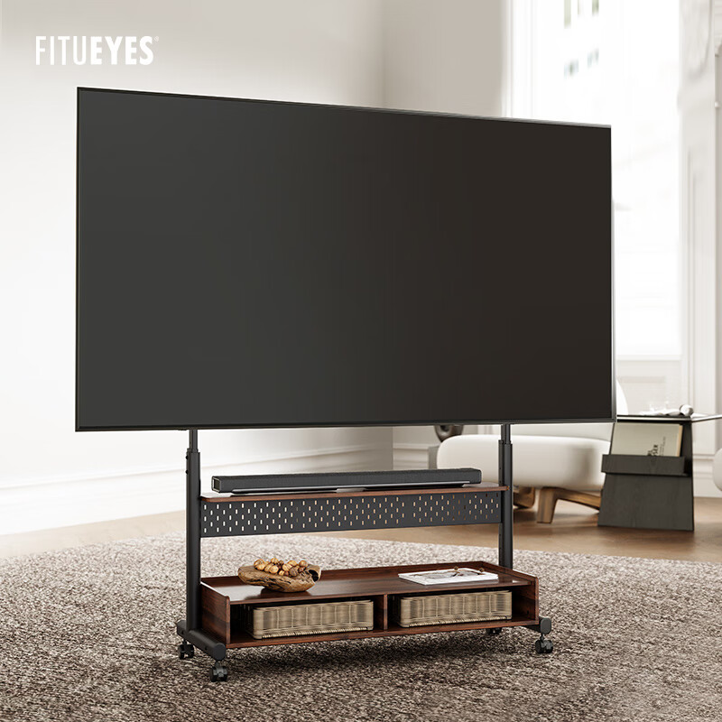 FITUEYES TV Stand for 70-100 Inch Large Screens, Mobile TV Cabinet with Storage Wheels, Video Conference Floor Stand