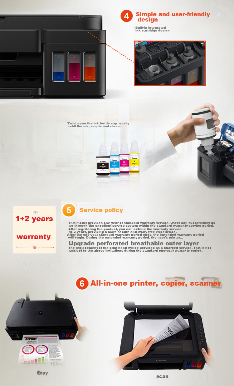 Canon G1831 High-Capacity Refillable Color Single-Function Printer (For Homework Printing/Photo Printing, Student/Home Use) 3