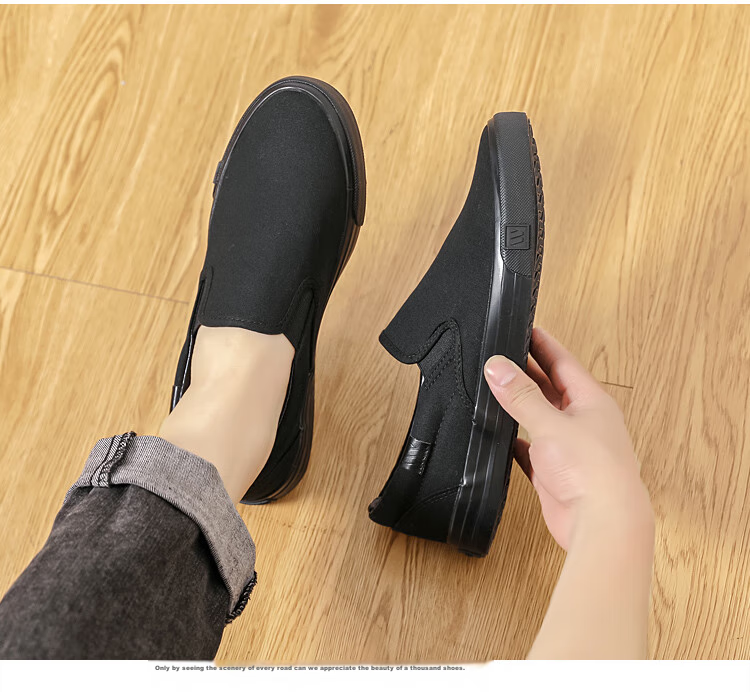 Warrior Men's Canvas Shoes, Low-Top Versatile Casual Shoes, Simple Slip-On Outdoor Sneakers, WXY-903, Black, Size 41 16