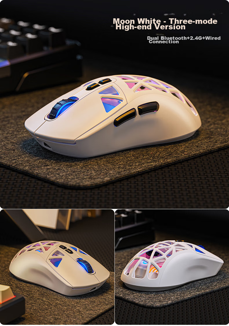 YINDIAO G17 Lightweight Tri-Mode Gaming Mouse, Wireless Bluetooth Rechargeable, E-Sports Sensor, 6-Level DPI, Compatible with Desktop Computers, Laptops, And Smartphones, Premium Edition in Dome Black 4