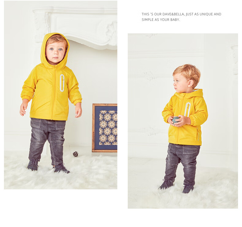 DAVE & BELLA Children's Clothing, New Year's Jacket for Boys And Girls, Autumn And Winter Outerwear, Hooded Top for Kids, Baby Clothes with Fleece Lining 7