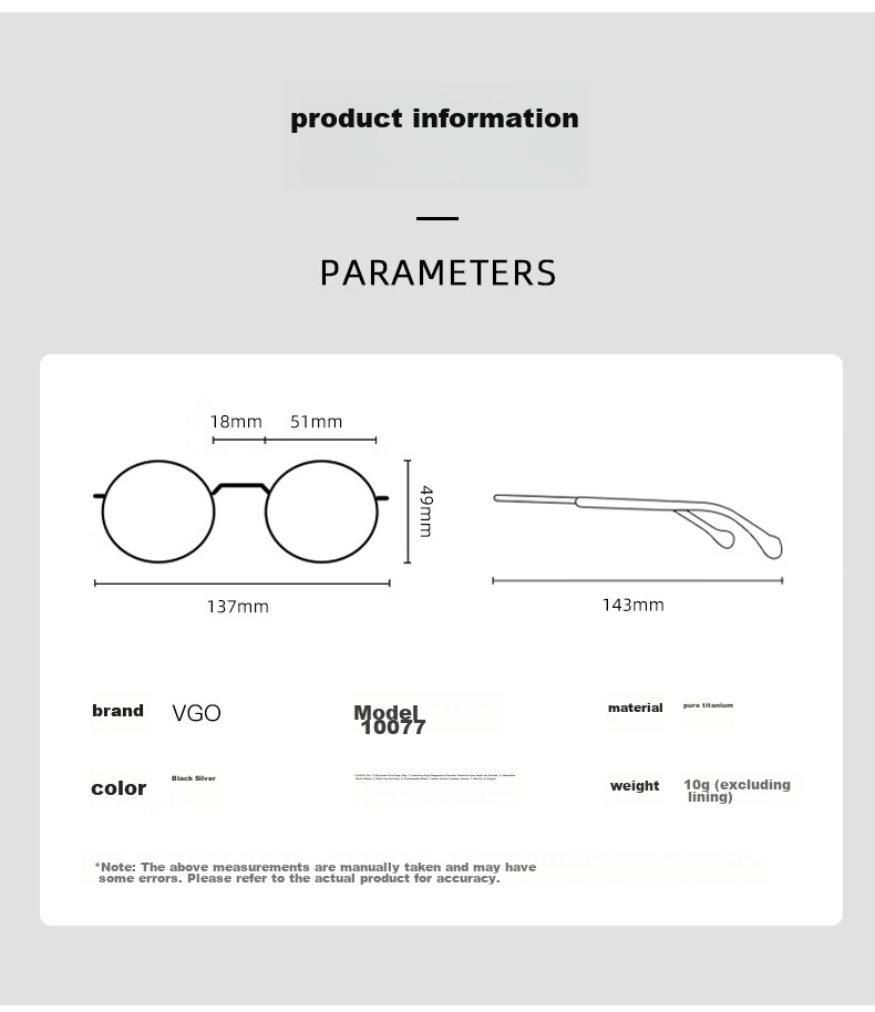 VGO Anti-Blue Light And Radiation Protection Glasses for Men And Women, Titanium Frame Non-Prescription Glasses for Online Classes, Protective Eyewear for Myopia, Frame 10077 Black Silver 10