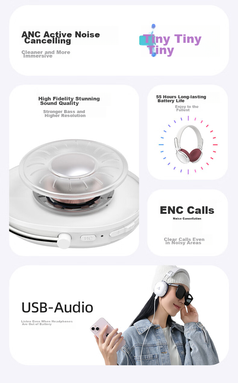 ACEFAST Speed Boost [Subsidy] Seven-Day Headphones, Bluetooth Gaming ANC Noise Reduction, Colorful Stylish Small Head with Replaceable Ear Cups, Ideal Gift Choice 7