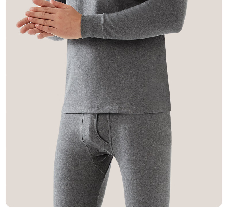 SEPTWOLVES [Pure Cotton Antibacterial] Thermal Underwear for Men, Autumn Top And Pants Set, Round Neck Cotton And Wool Autumn Winter, Dark Gray, XXL 3