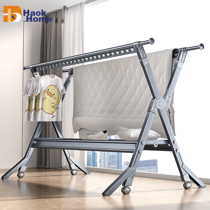 HKG Folding Aluminum Alloy Clothes Drying Rack, Extendable Indoor Balcony Household Laundry Hanger for Clothes And Quilts