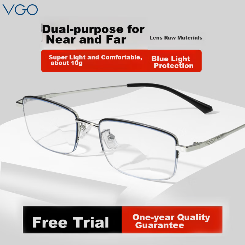 VGO Reading Glasses for Men And Women, Fashionable Ultra-Light High-Definition Anti-Blue Light Bifocal Glasses for Elderly, Model 9602 Black Silver 300 Degrees 3
