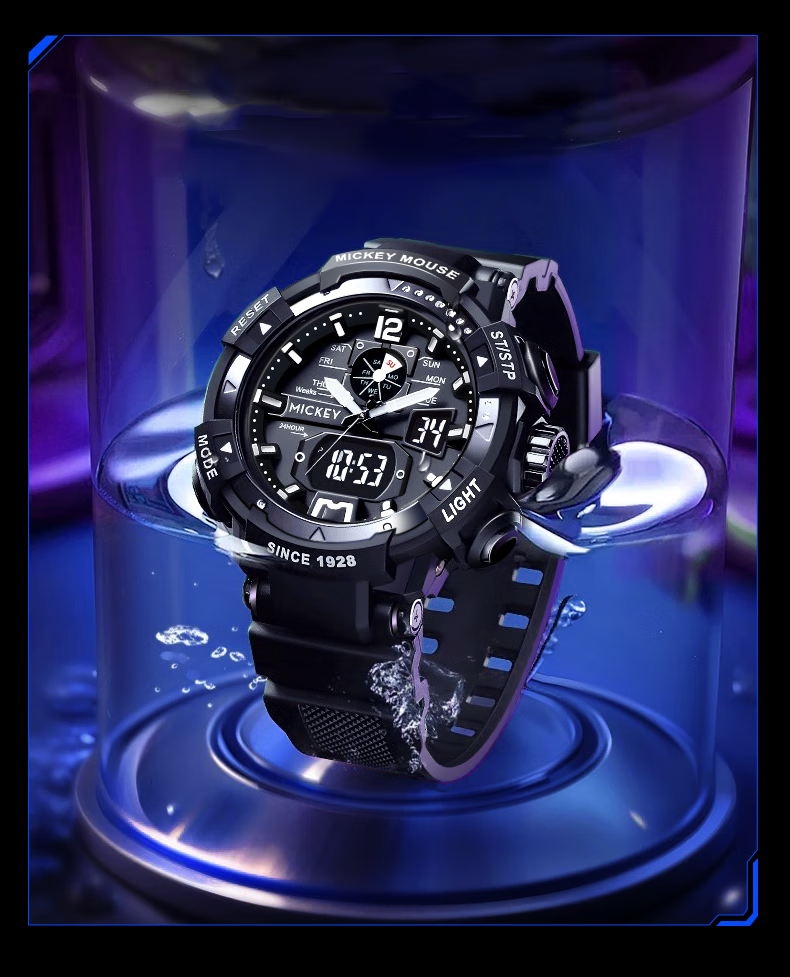 Disney Watch for Men, Students, Trendy Sports, Waterproof, Teenagers, Middle And High School Students, Multifunctional Dual Display Digital Watch, Cool Black And Purple 8
