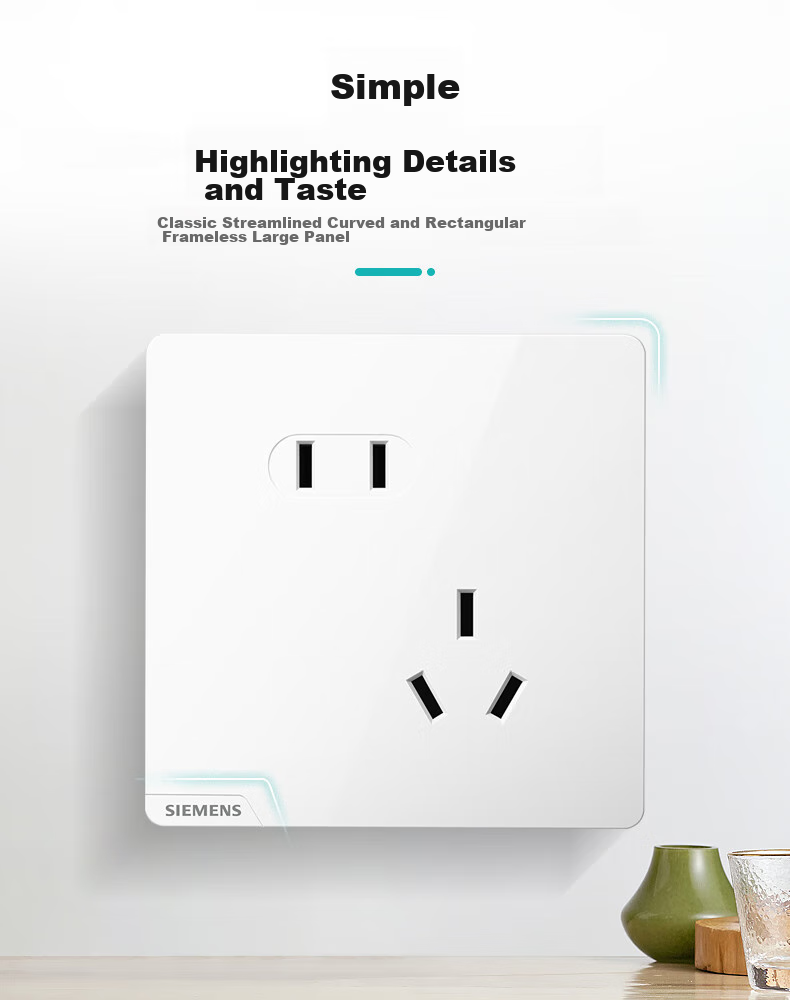 SIEMENS Socket Panel Set Angled Five-Hole 10-Pack 86-Type Concealed Power Socket Bright Elegant White 6
