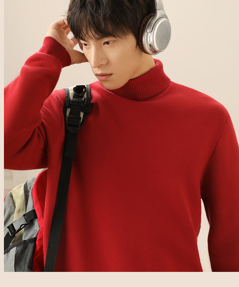 MINISO Fleece-Lined Sweater for Men, Autumn And Winter Warm Turtleneck Knit Pullover Base Layer, Thickened, White, XL 8