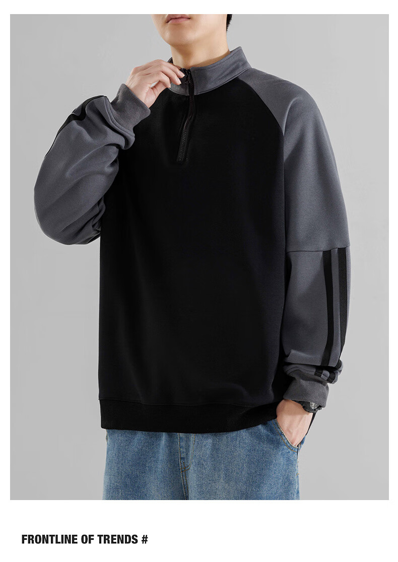 MMOPTOP American-Style Half-Zip Sweatshirt for Men, Spring And Autumn Season, Contrasting Color Raglan Sleeve, Loose Casual Top, 8905 Navy Blue L 13