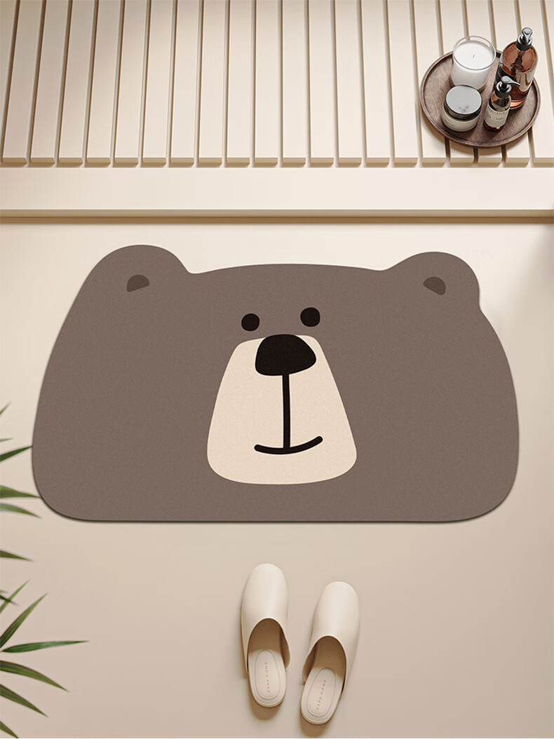 MOON TIME Cute Cartoon Bathroom Mat, Absorbent Non-Slip Dirt-Resistant Foot Pad, Toilet Mat, Happy Bear Design, 50*80cm 1