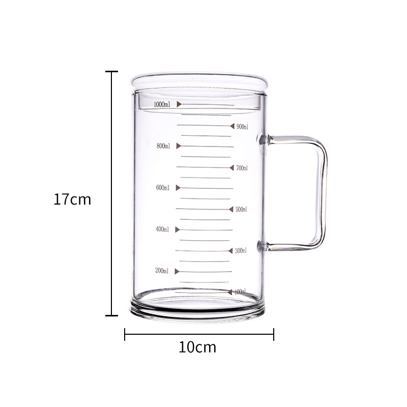 BJ High Borosilicate Glass Cup with Scale Measuring Cup Large Capacity Room Tea Cup Heat-Resistant Children's Water Cup 1000ml