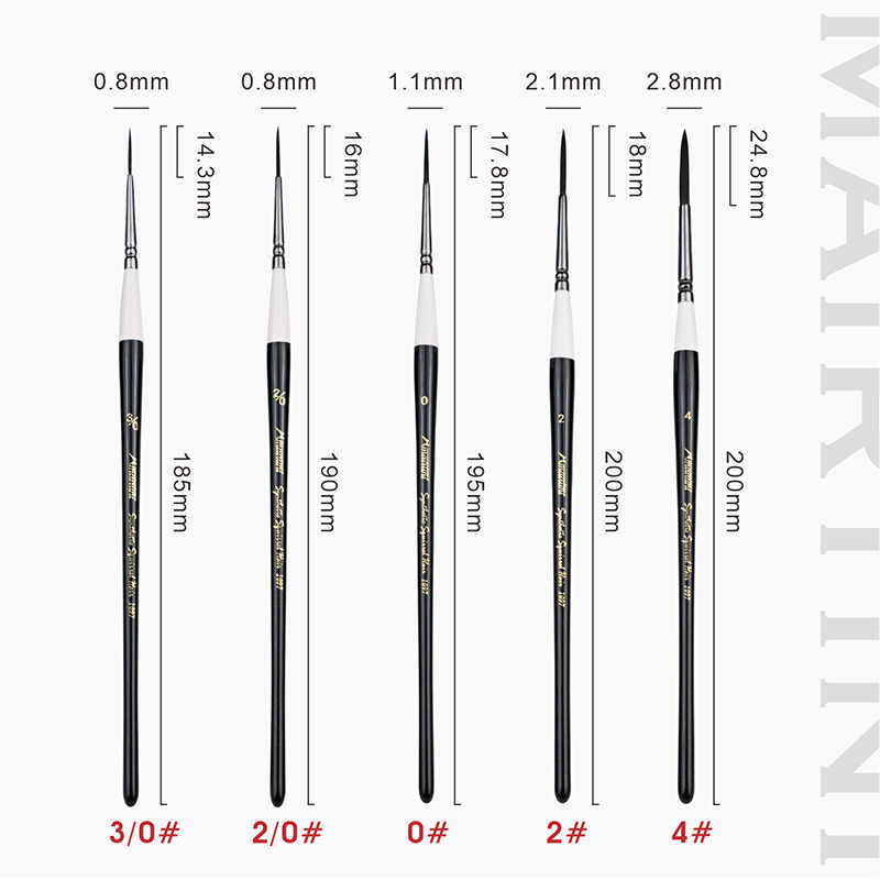 MAIRTINI Black Swan Watercolor Liner Brush, Art-Specific Painting Brush, Nylon Ultra-Fine Pigment Brush, Black, 1097 Series, 5-Piece Set MTX-0024