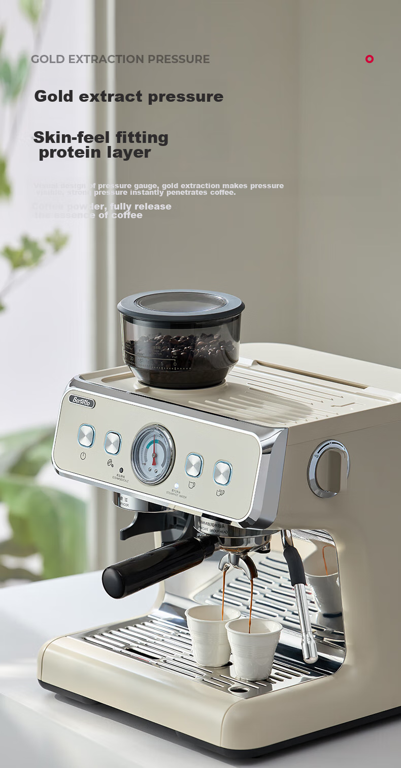 Barsetto [Mid-Autumn Festival Gift] Coffee Machine for Home And Office, Small Semi-Automatic Italian Grinding All-In Steam Milk Frother with Dual Pumps And Dual Heating, Bean Grinder BAE01 Black 6