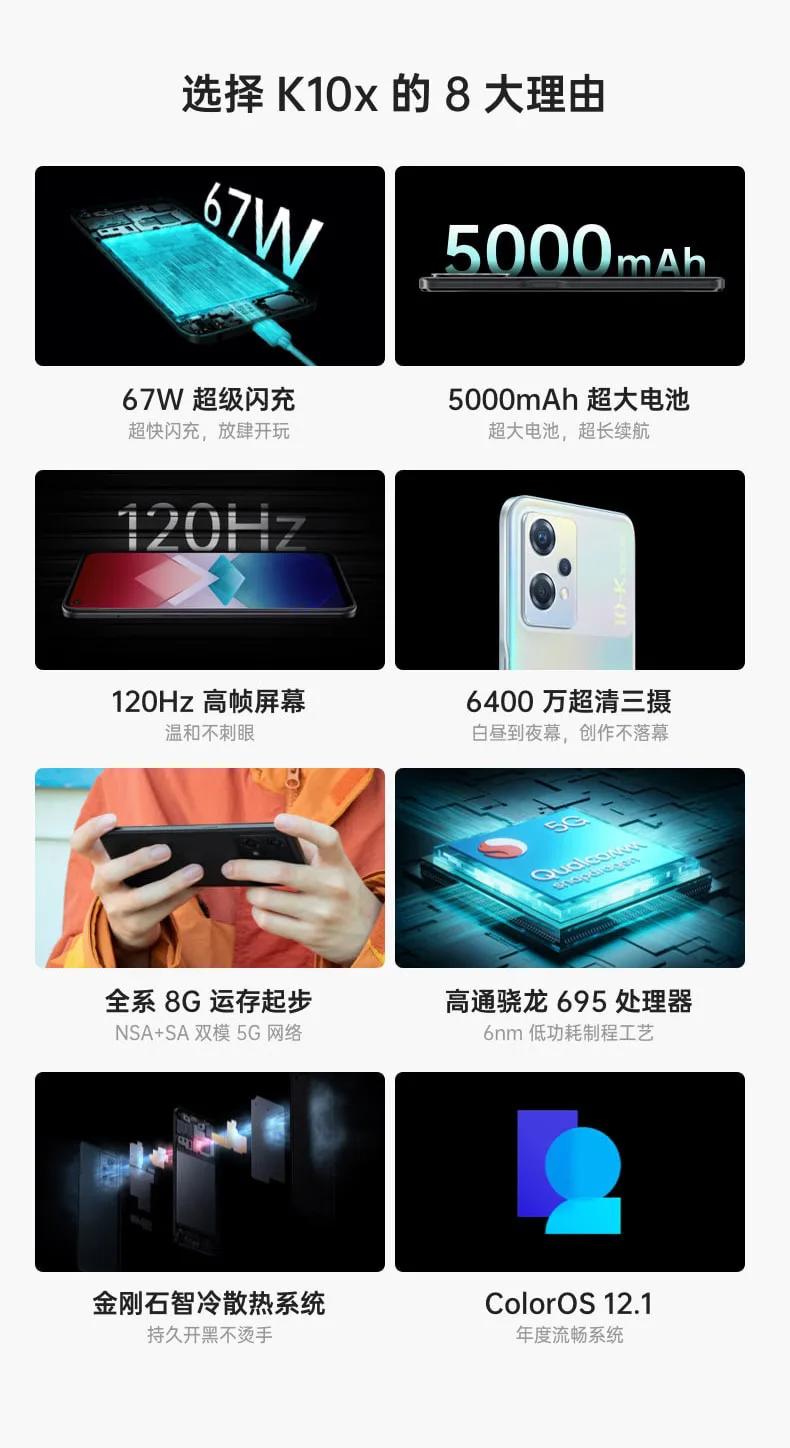 OPPO K10x Extreme Night 8GB+128GB 67W Super Flash Charge 5000mAh Long Battery Life 120Hz High Frame Screen 64MP Triple Camera Qualcomm Snapdragon 695 Camera 5G Phone OPPO K10x Extreme Night 8GB+128GB 67W Super Flash Charge 5000mAh Long Battery Life 120Hz High Frame Screen 64MP Triple Camera Qualcomm Snapdragon 695 Camera 5G Phone