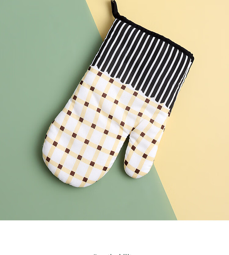 BJ Heat-Resistant Gloves, Insulated Cotton Gloves, Microwave Oven Baking Tool Gloves, Checkered Baking Gloves, 2-Piece Set 1