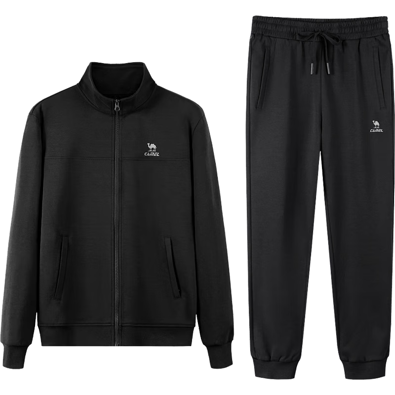 CAMEL Casual Sports Set for Men, Stand-Up Collar Classic Style Long-Sleeve Pants Spring And Autumn Sports Knitted Two-Piece Sportswear