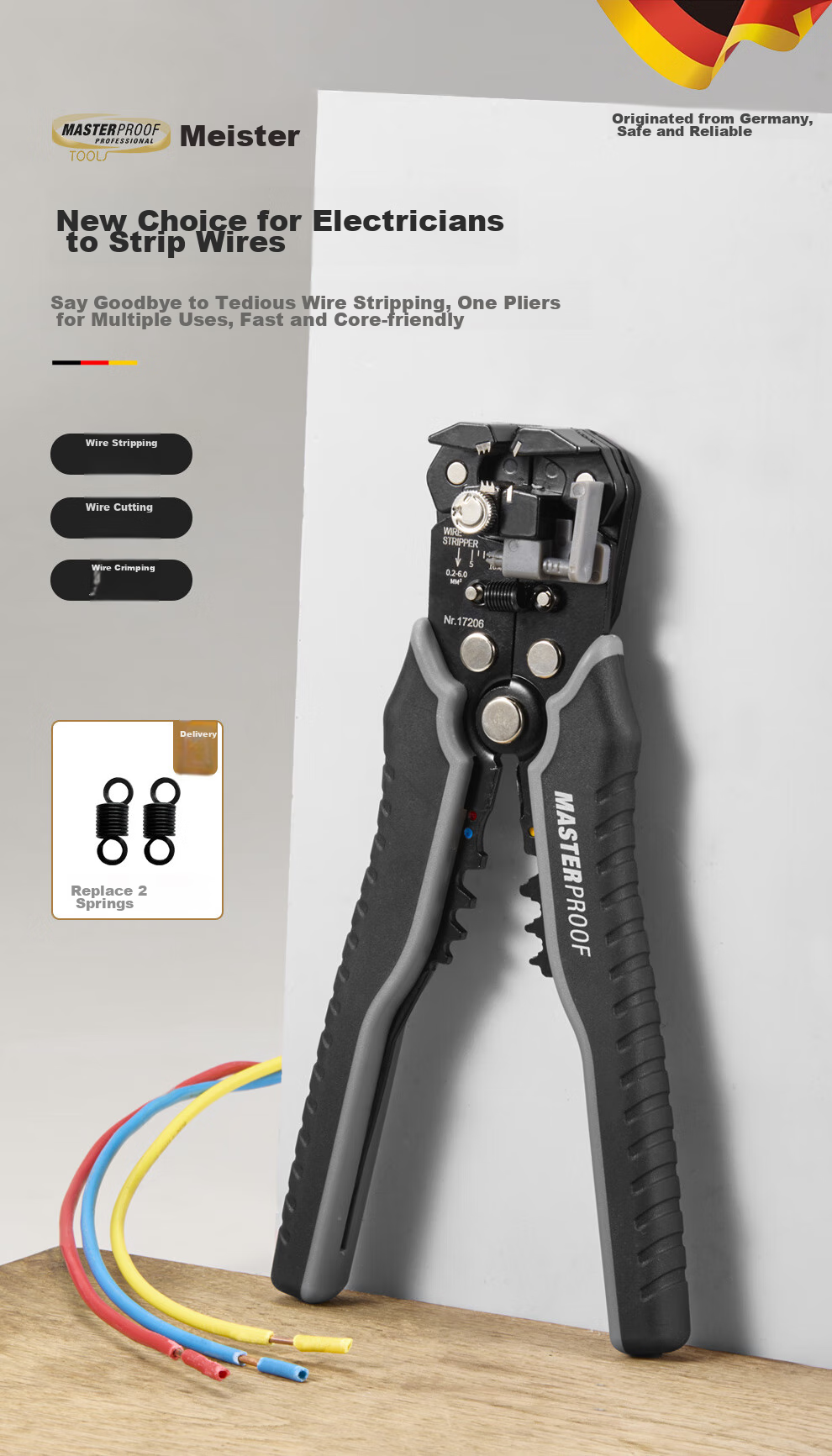 MASTERPROOF Automatic Wire Stripper, Electrician's Specialized Wire Stripping Pliers, Wire Pulling Pliers, Wire Crimping Pliers, Wire Cutting Pliers, Terminal Stripper, Wire Peeling Pliers, Wiring Tool 3
