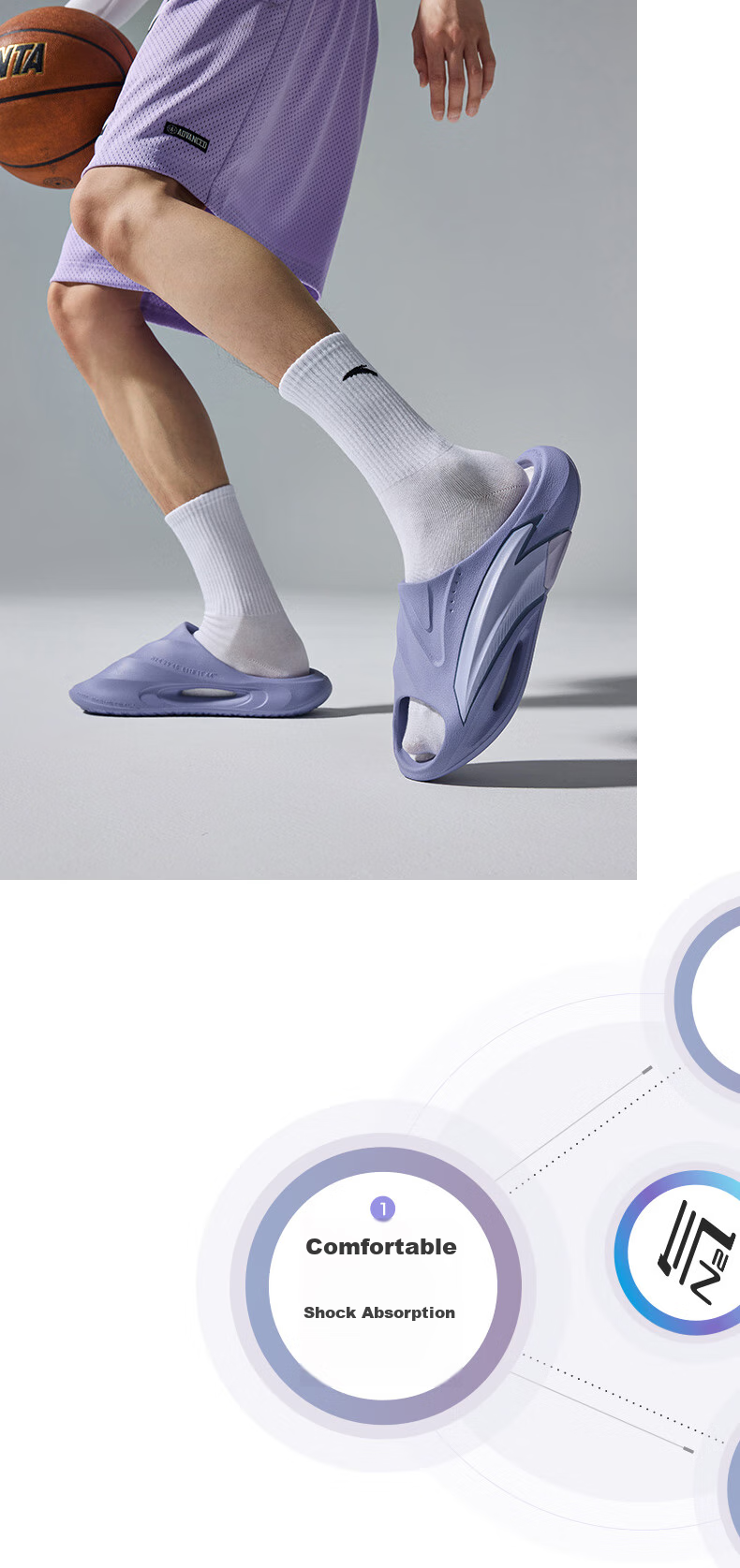 Anta Nitrogen Bubble Slippers Beach Sandals Men's Indoor Lightweight Soft Sole Outdoor Casual Basketball Slides 38