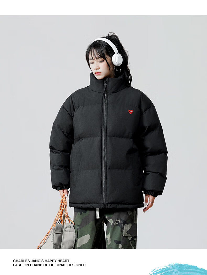 Chaersitaoxin [Wang Churan's Choice] Unisex Couple Matching Winter Thick Cotton Jacket Puffer Coat, Black, Size L 16