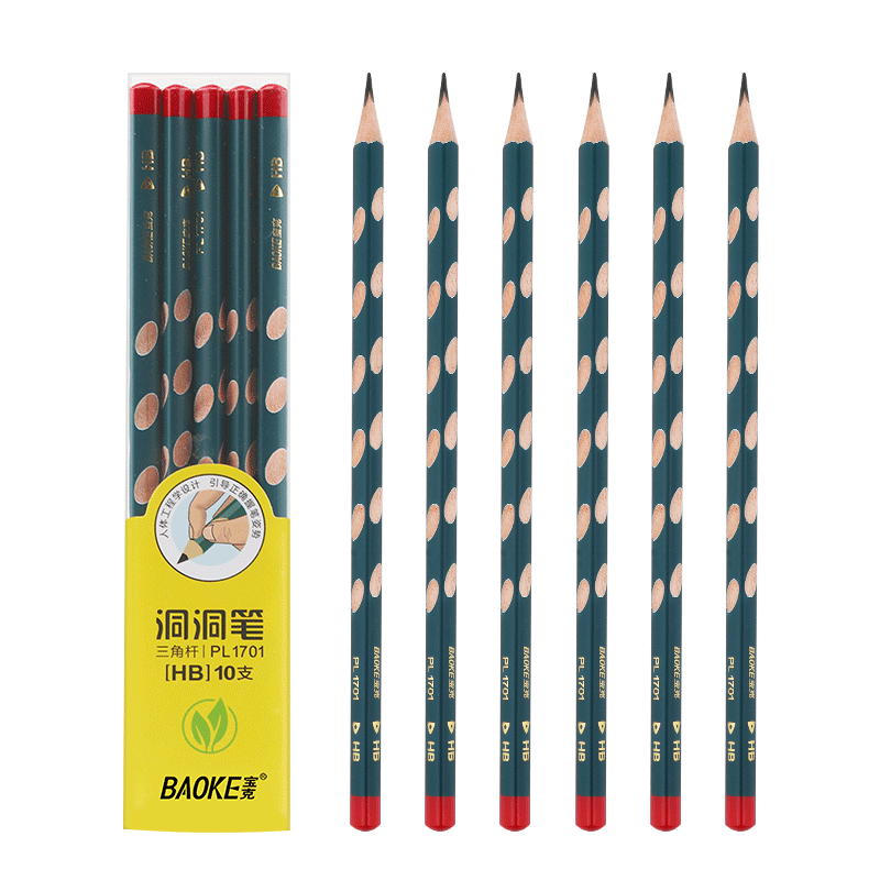BAOKE PL1701 Perforated Pencil HB Triangular Pencil for Students' Handwriting Practice And Children's Posture Correction, 10 Pencils/Box