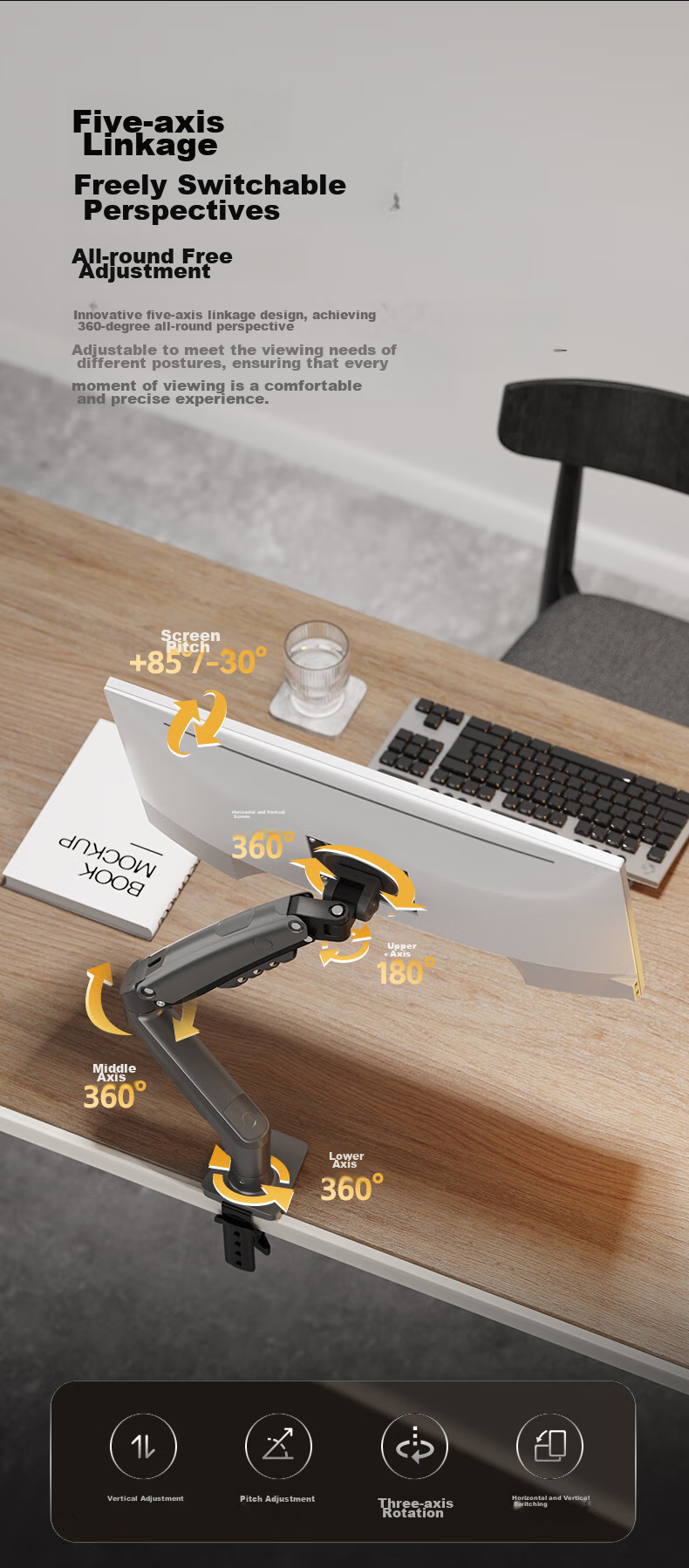 NB Monitor Stand, Mechanical Arm, Computer Desk Clamp Base, No Drilling Required, Screen Lifting And Suspended Support, Height-Increasing Bracket, Suitable for Kexi Zhuowei, 17-32 Inches 9