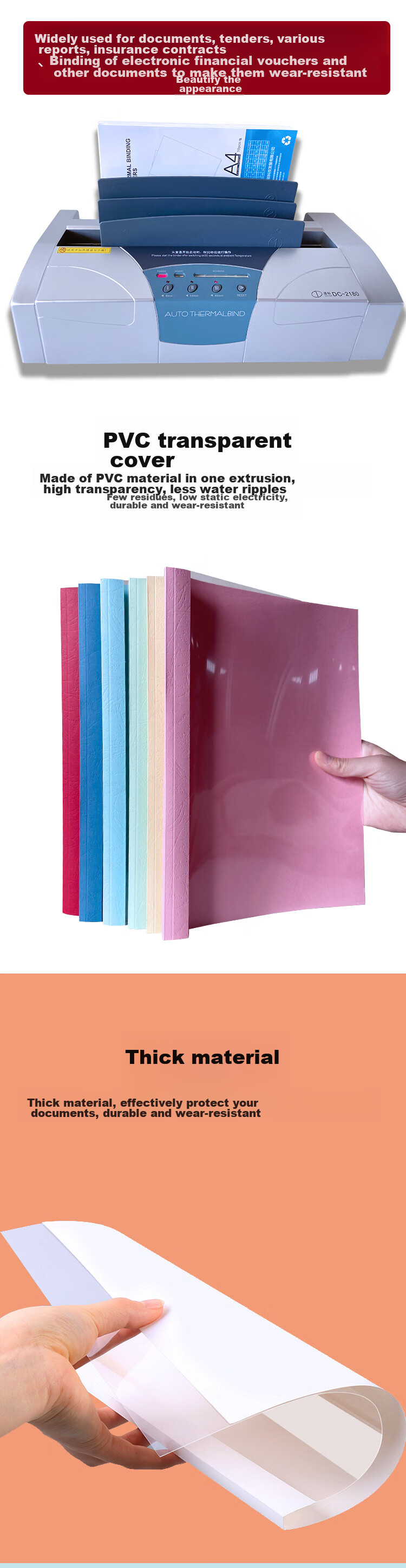 DOCON A4 Size White Transparent Thermal Binding Covers, 20mm, 10 Packs, for Contract Documents And Bids, Plastic Cover with Side Glue Paper, Hot Melt Binding Machine Compatible 3