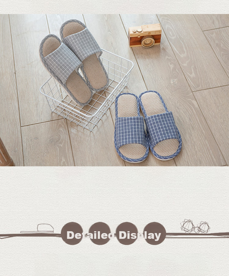 Huili Slippers for Men And Women, Linen Sandals, Couples' Home Casual Lightweight Breathable Sweat-Absorbing Thick-Soled Wear-Resistant Floor Slippers, Classic Mesh Style HL1036, Light Coffee Color, Size 38 to 39 5