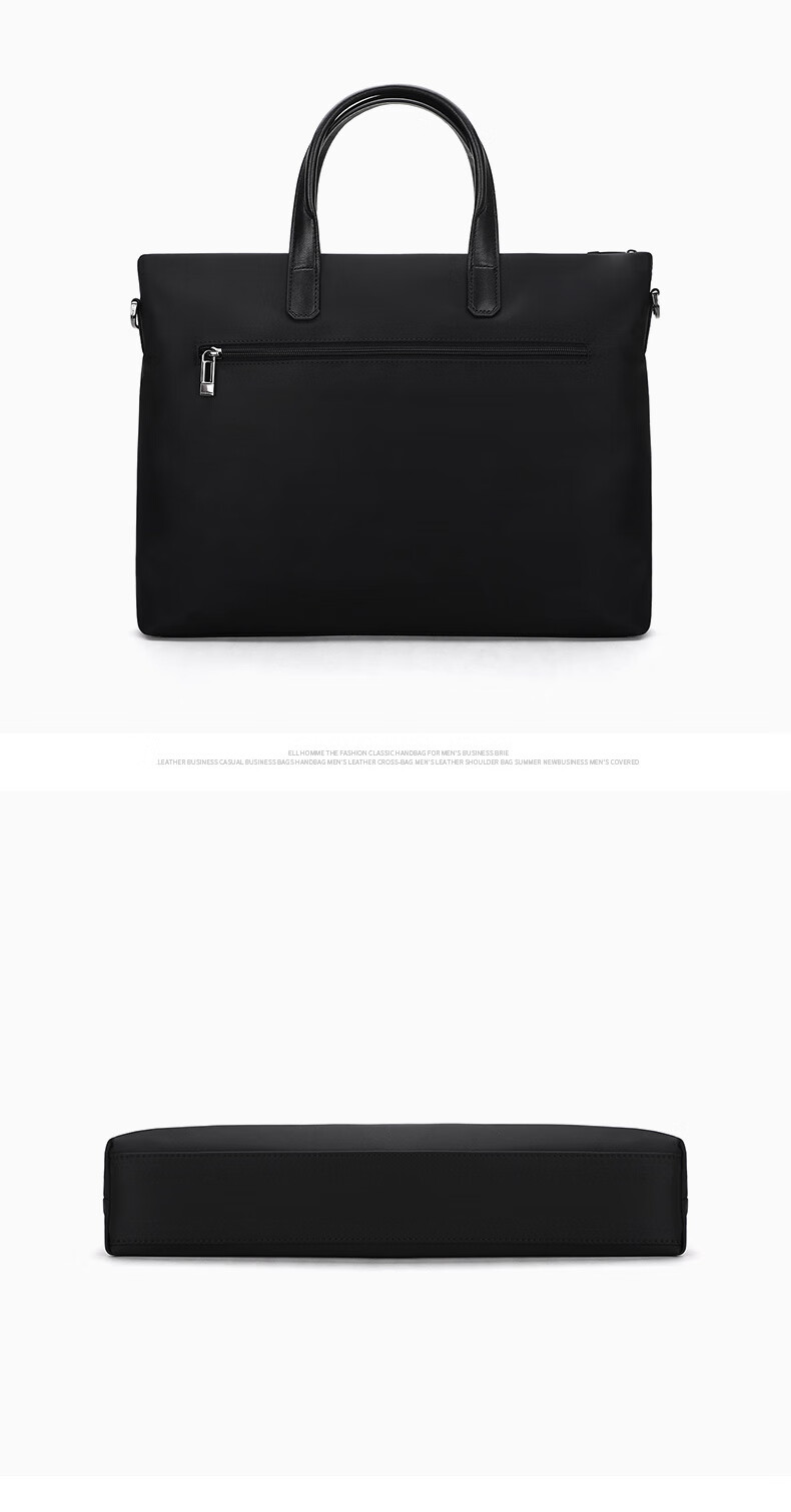 ELLE HOMME Business Men's Briefcase, Fashionable Canvas Crossbody Handbag, Casual 14-Inch Laptop Bag 02210 Black 12