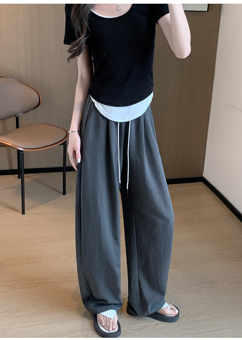 LangSha Women's Casual Pants, Spring And Autumn Thin Style, Cool Breathable High-Waist Loose-Fitting Slimming Pear-Shaped Body Quick-Dry Soft Silk Knife-Edge Pants 18