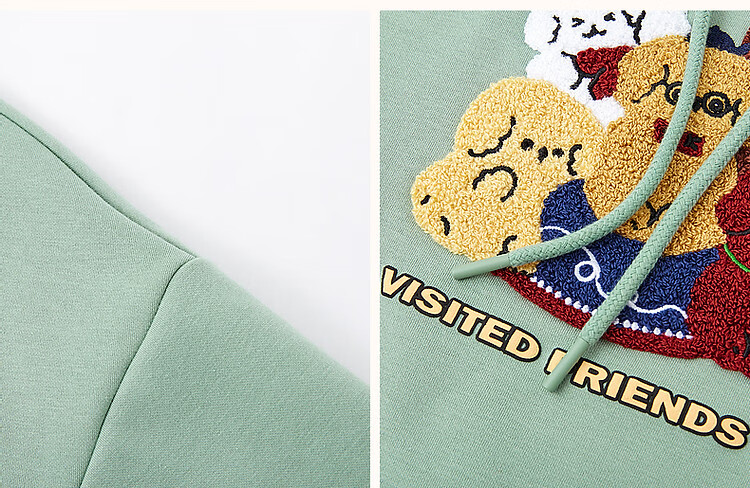 Dme Winter Casual Hooded Letter Animal Towel Embroidery Fleece-Lined Warm Sweatshirt Women's Top, Light Water Green, XL 20