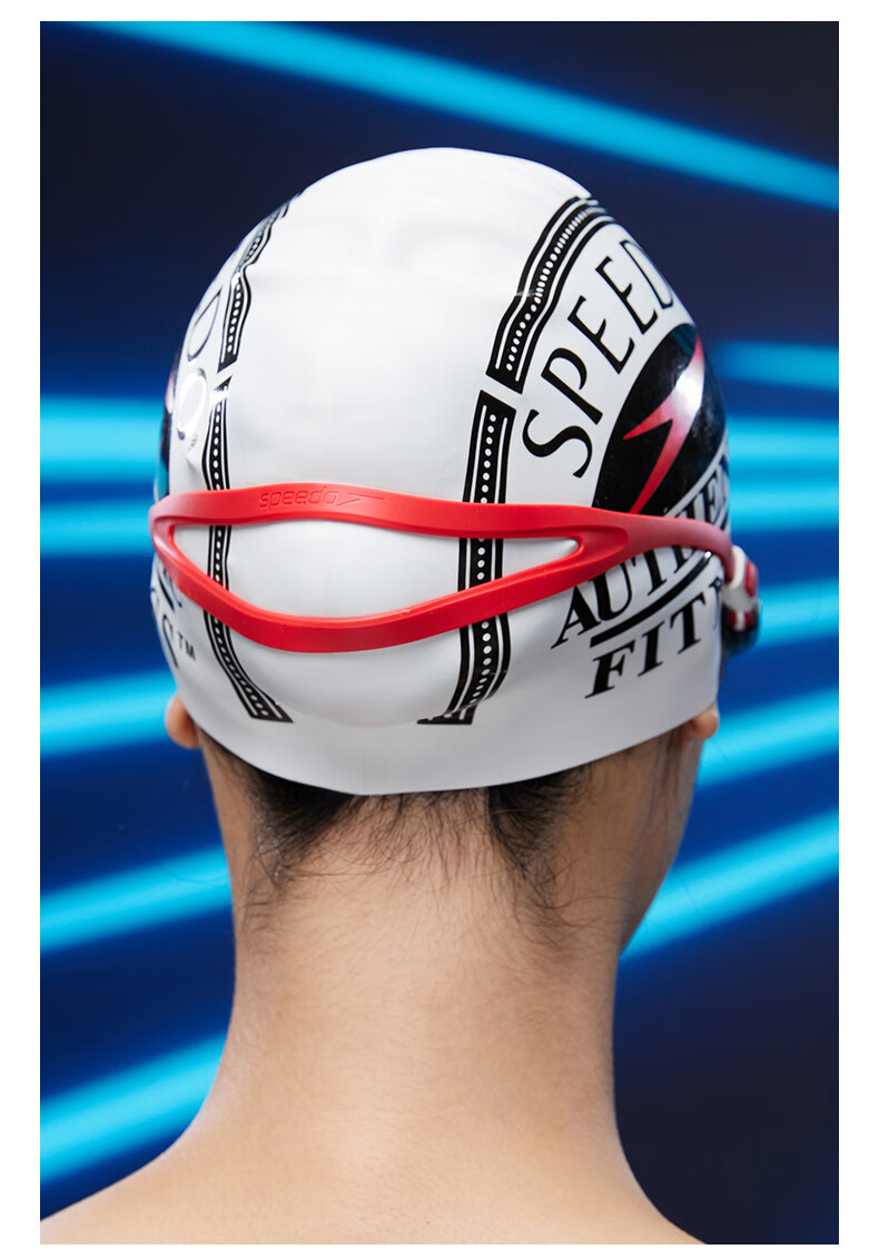 Speedo Logo Printed Silicone Swim Cap, Flexible And Bouncy, Waterproof Hair Protection, Unisex for Men And Women, Blue/white 3