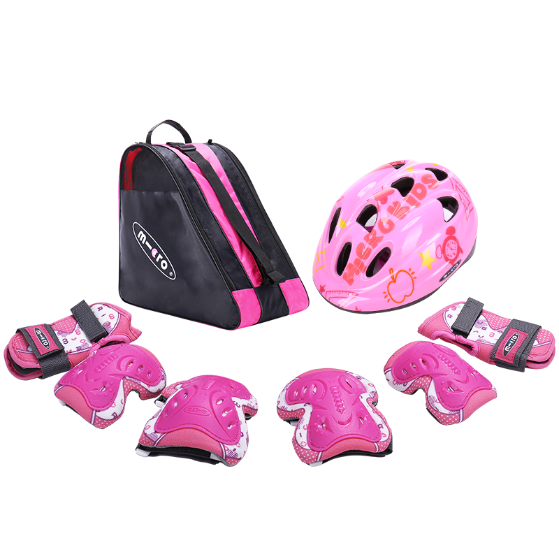 Micro Ancient Children's Protective Gear, Roller Skating Skateboard Balance Bike Helmet, Micro Anti-Fall Protective Hand Elbow Knee X8M Pink M Size