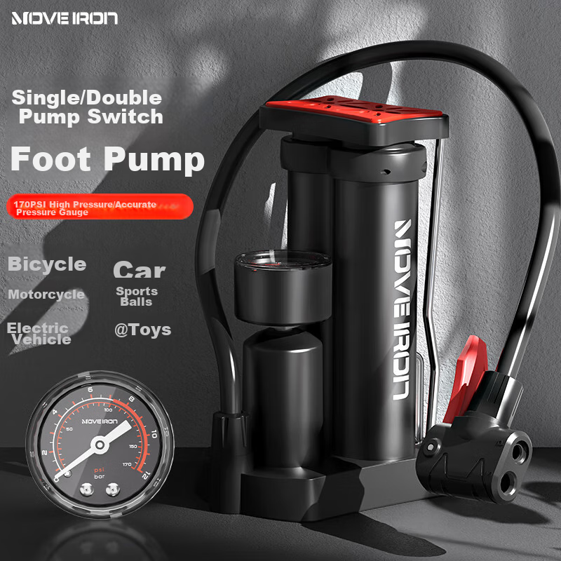 Move Iron Bicycle Pump, Pedal High-Pressure Single/double Pump for Mountain And Road Bikes, Portable Inflator with Precise Pressure Gauge