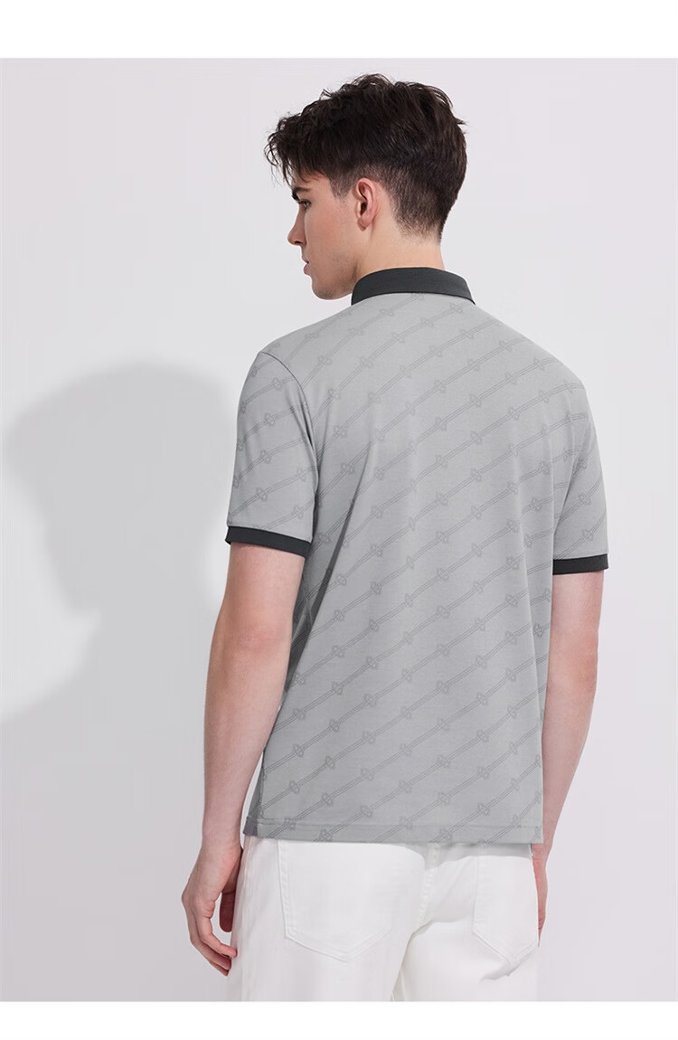 DANCING WOLVES [Mulberry Silk + Modal] Summer Printed Commuter Men's Short-Sleeve POLO Shirt, 005 Light Gray, Size 170 5