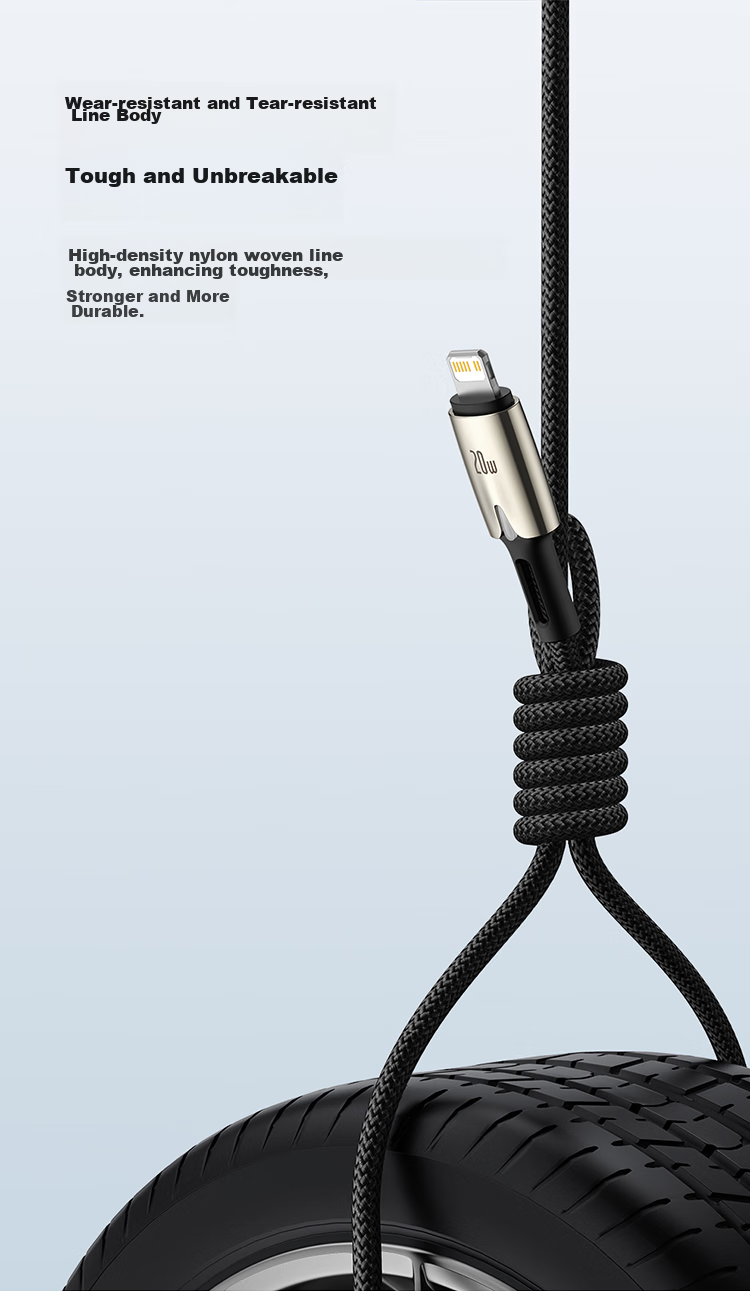 Baseus Apple Data Cable, PD Fast Charging Cable, 20W Charging Cable, Suitable for IPhone14/13/12ProMax/xs Phones, Car Charger with Night Light, Braided Extended, 2 Meters Black 16