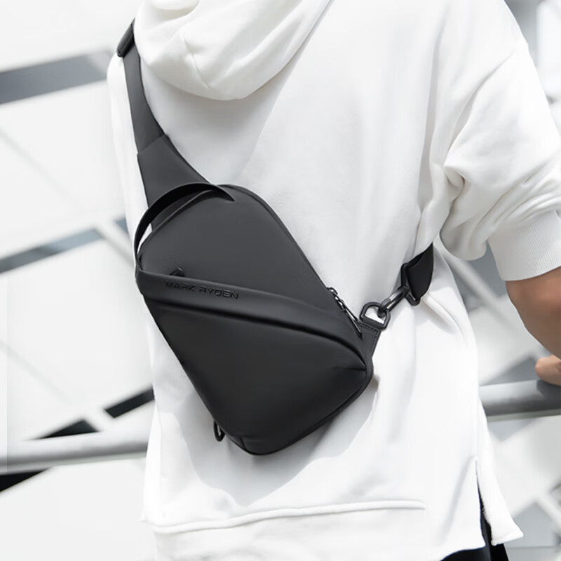 MARK RYDEN Chest Bag, Men's Shoulder Bag, Fashionable Cycling Crossbody Bag, Multifunctional Sports IPad Bag, MR8518 Elegant Black