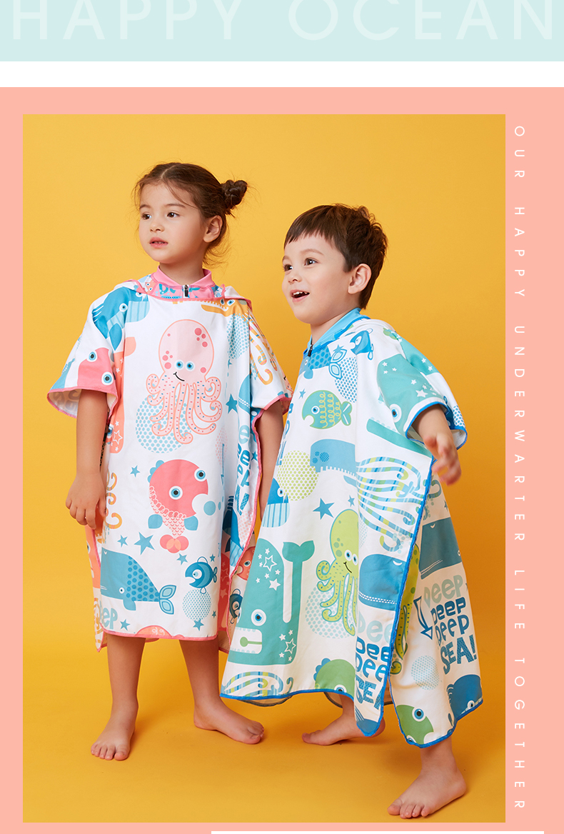 361° Kids Wearable Hooded Towel Absorbent Quick-Dry Bathrobe for Boys and Girls Swimming Beach Towel 10