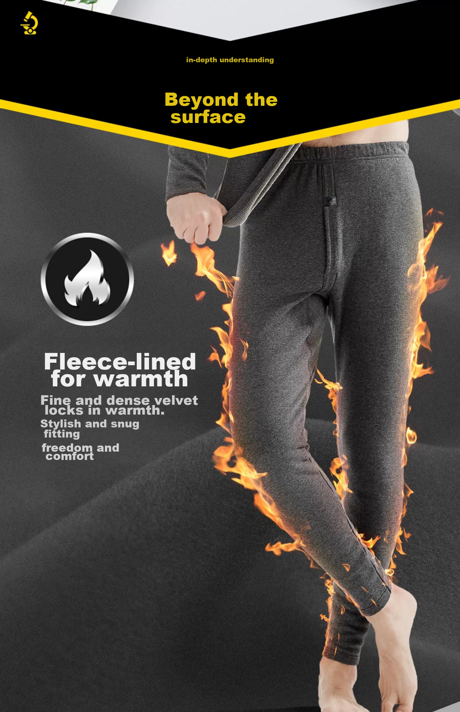 SEPTWOLVES [320g] Fleece-Lined Thermal Pants, Autumn And Winter Thickened Long Johns, Men's Warm Thick Inner Wear Fleece Pants 12