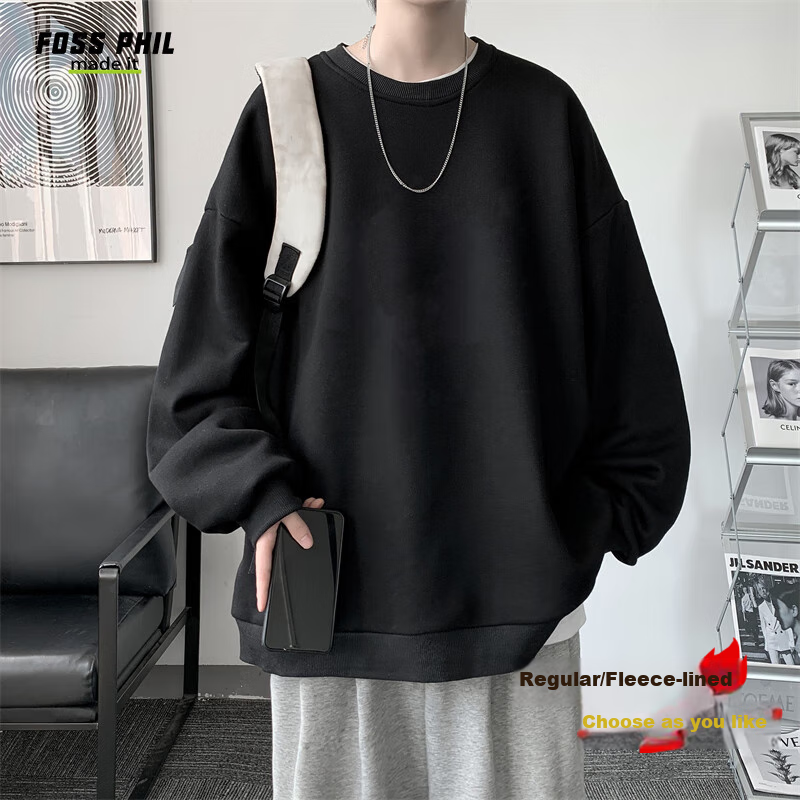 Foss Phil Men's Sweatshirt, Spring And Autumn Long-Sleeve T-Shirt, Round Neck American-Style Top, Base Layer for Men, 26WY03 Black S