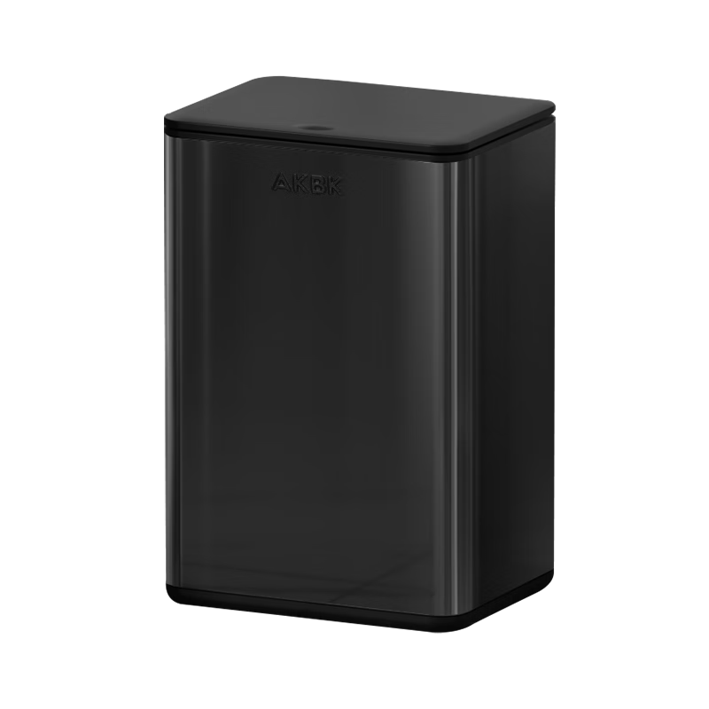 AKBK Stainless Steel Trash Can, 12L, Black, Bathroom Slim Gap Push-Type with Lid, Press-Ring Design for Living Room, Light Luxury