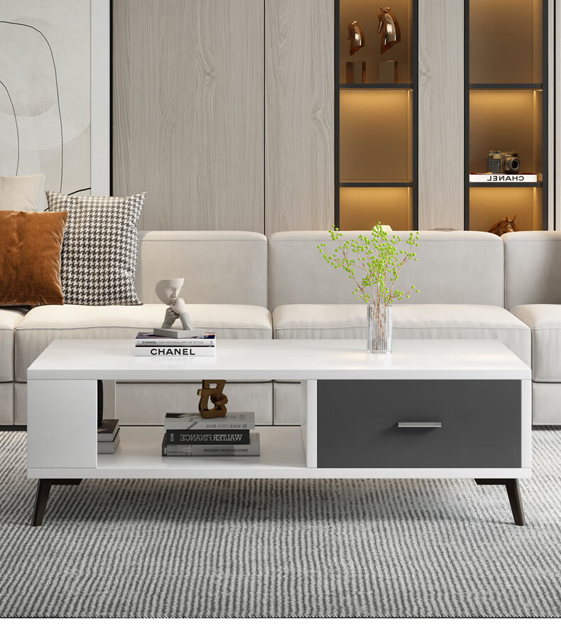 Yameile Coffee Table for Living Room, Modern And Simple Design, Suitable for Small Apartments, Double-Layer with Drawers, Thickened Solid Wood Core, Tea Table 12