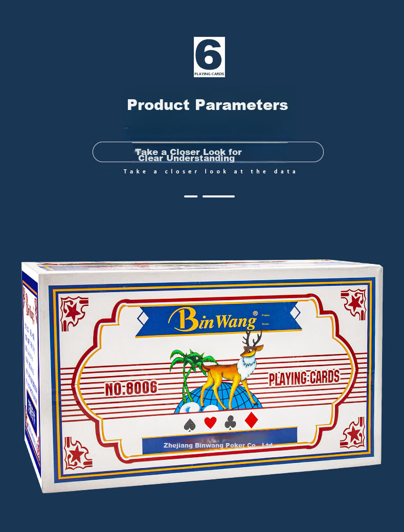 Binwang Poker Cards Premium Series, High-Quality Durable Playing Cards for Gatherings And Entertainment, Suitable for Table Games, 100 Decks, 8006 7